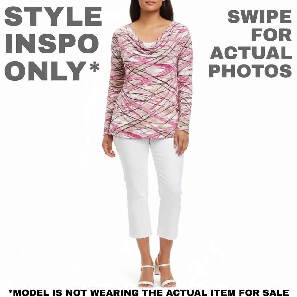 i.e. Woman 2X Pink/White Printed Cowl Neck Longsleeve Top [0313] - Picture 2 of 7
